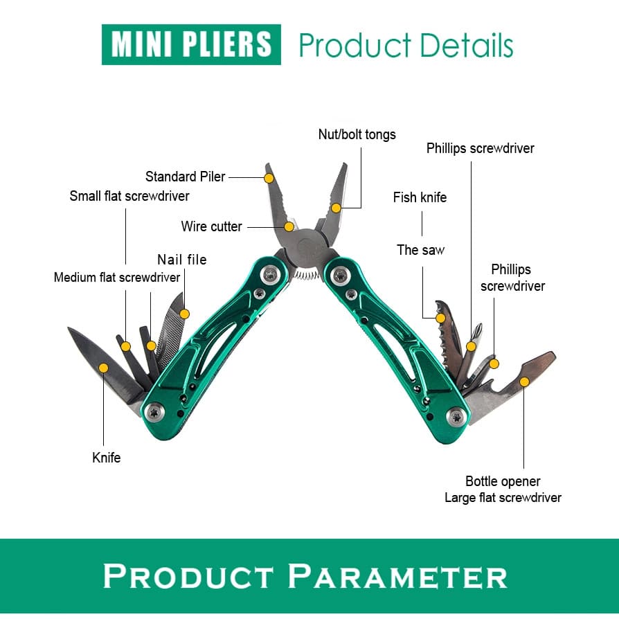 Mini Multi-Purpose Pliers - Teal Chrome - 12-in-1 Multitool - Sirius  Survival