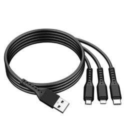 3 in 1 USB Charging Cable - 4ft Multi Chord Charger, Black