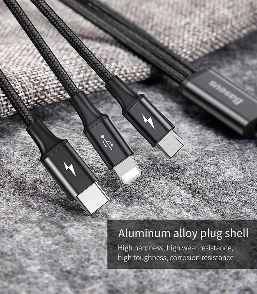3 in 1 USB Charging Cable 4ft Multi Chord Charger, Black Sirius Survival