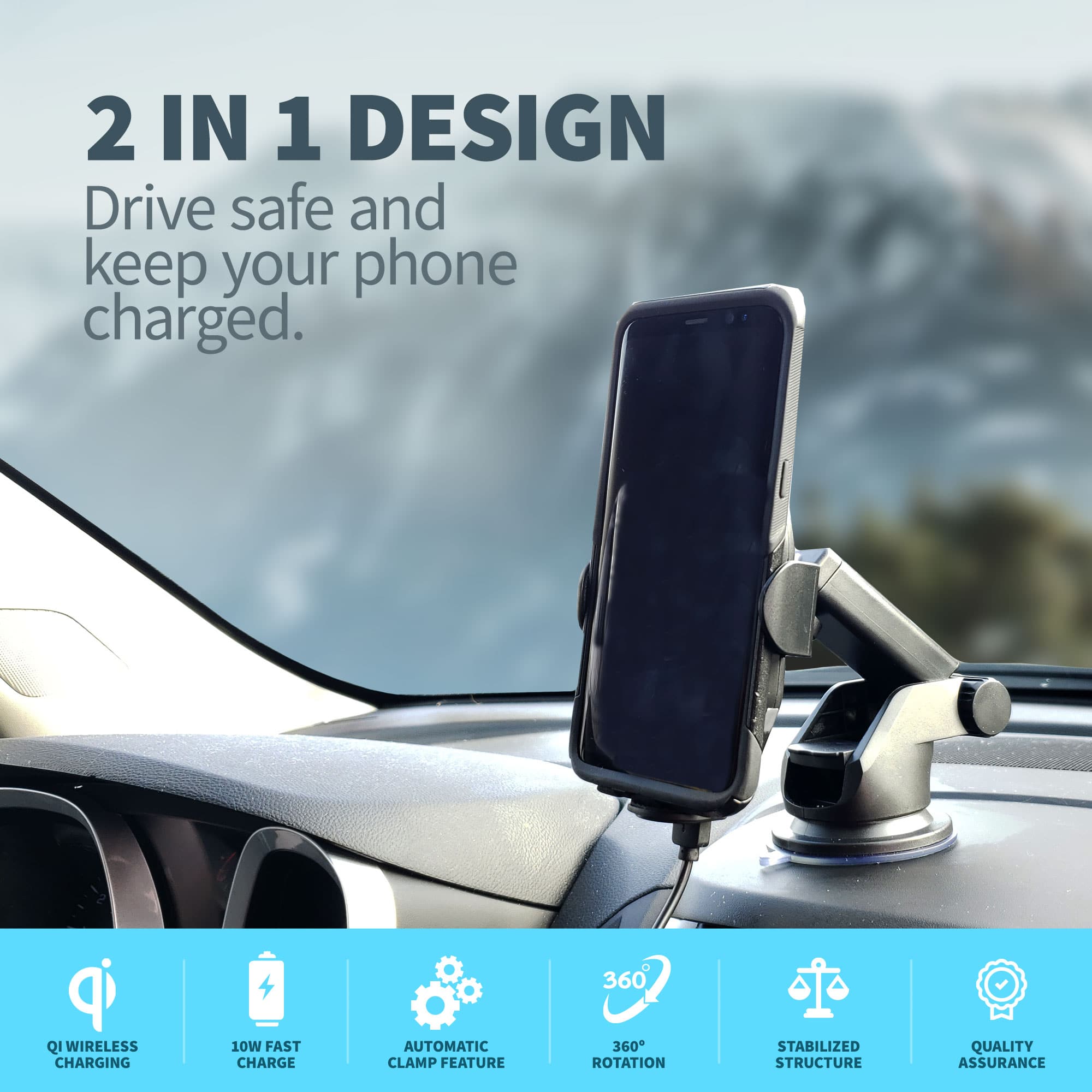 Qi Wireless Car Charger, Auto-Clamp 10W Qi Fast Charging Car Mount - Sirius  Survival