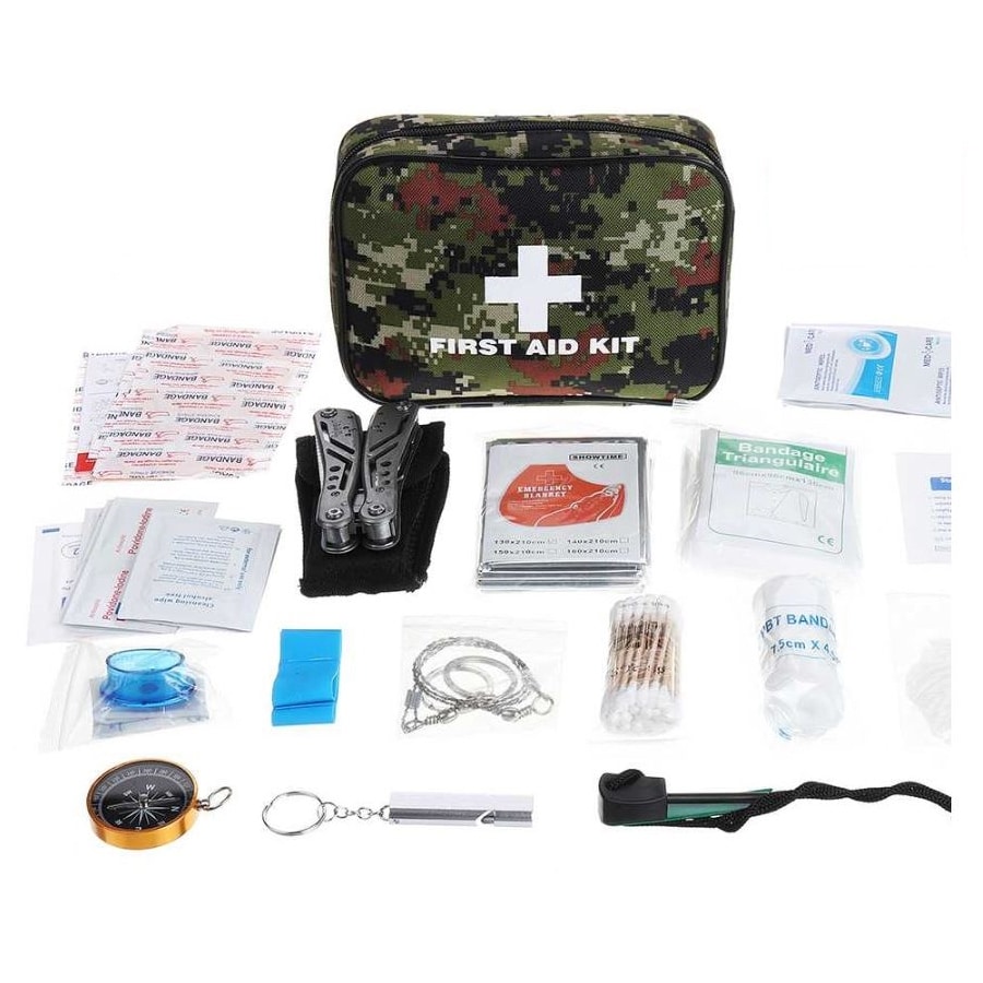 94 Piece First Aid & Survival Kit with Multitool Camo Sirius Survival