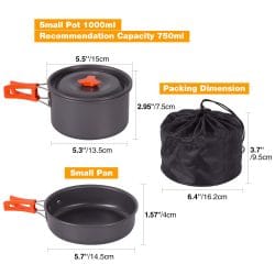 12pcs Camping Cookware Set - Lightweight * Aluminum Pots & Pans With Foldable Handles And Storage Bag For Hiking, Backpacking