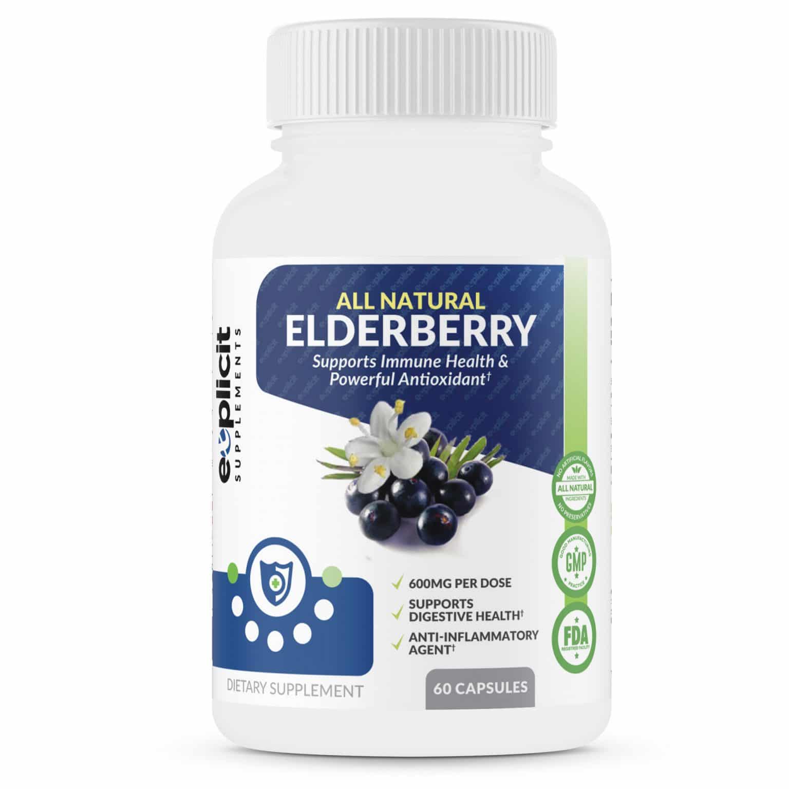 Natural Elderberry Supplement 600mg 60 Capsules Sirius Survival