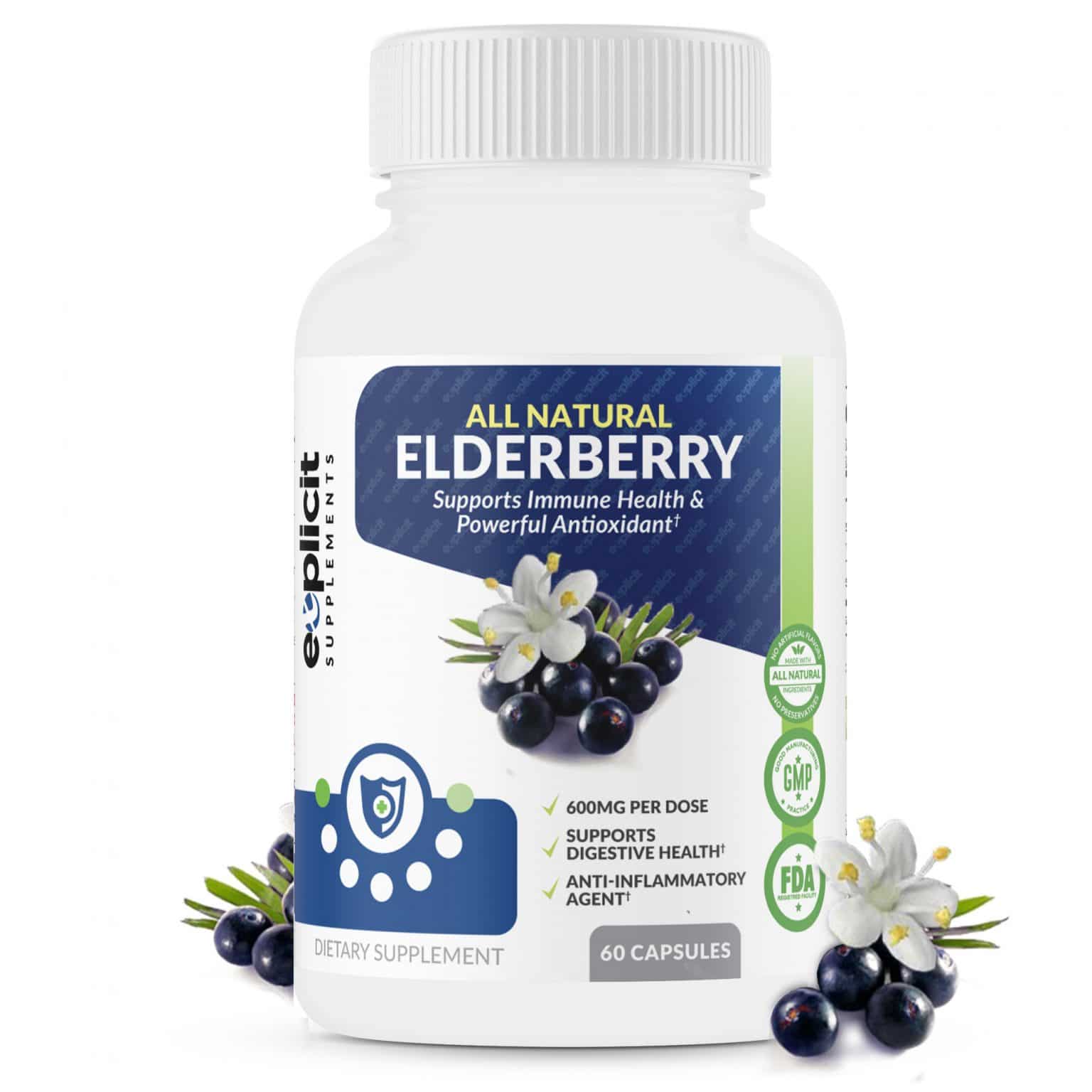 Natural Elderberry Supplement 600mg 60 Capsules Sirius Survival