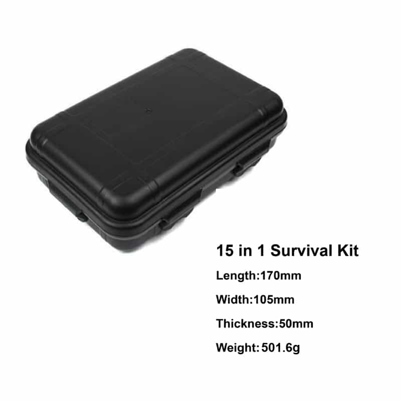 Survival Kit 15 in 1, Werkzeuge Set mit Rettungsdecke, Taktikstift