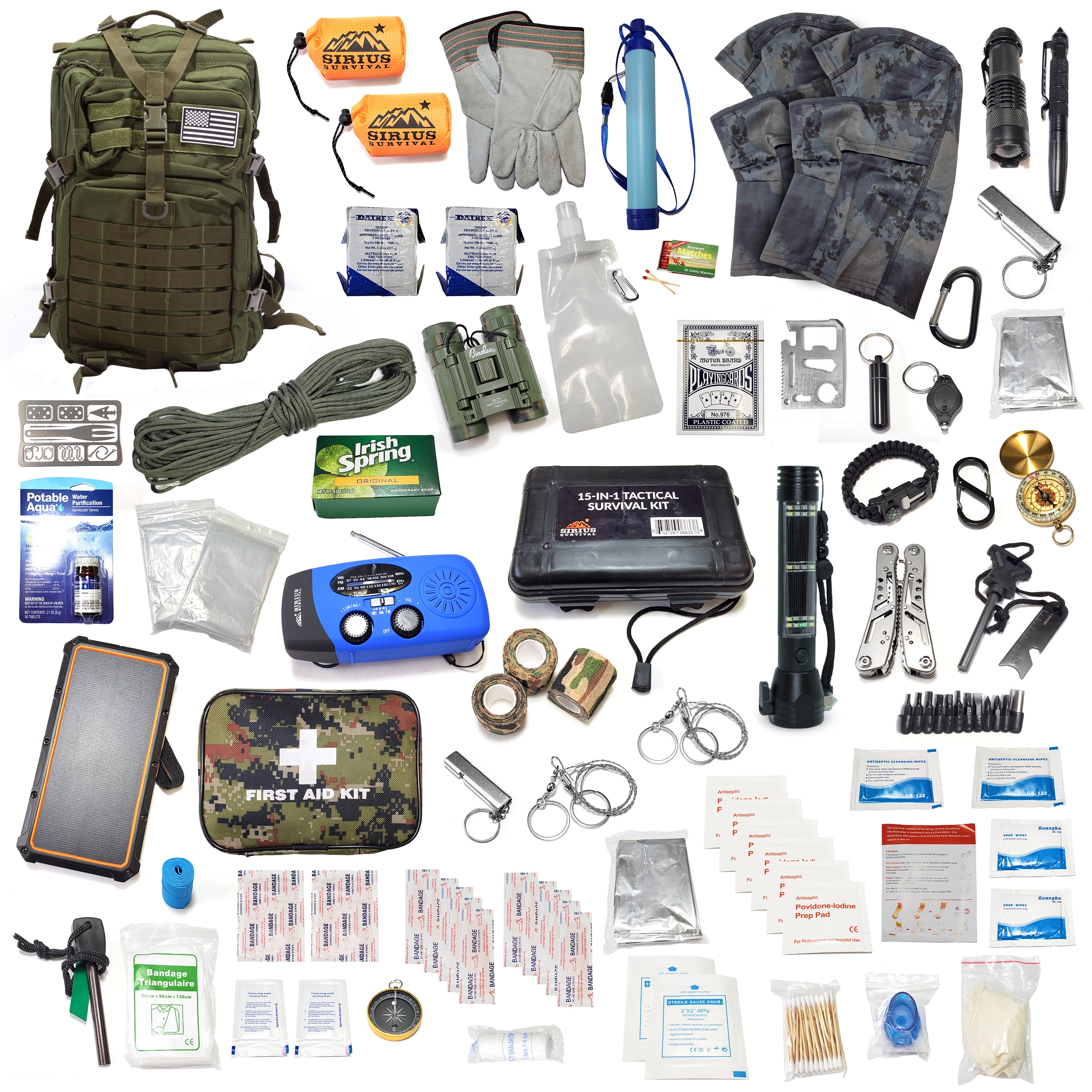 Sirius Survival Pre-Packed Emergency Survival Kit/Bug Out Bag for 2 - Over 150 Pieces, Black, Adult Unisex, Size: Large