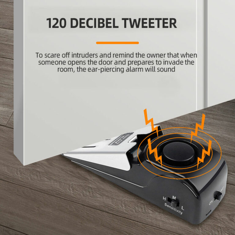 Door Stop Alarm Wedge Door Stop With 120dB Alarm, Black/Metal