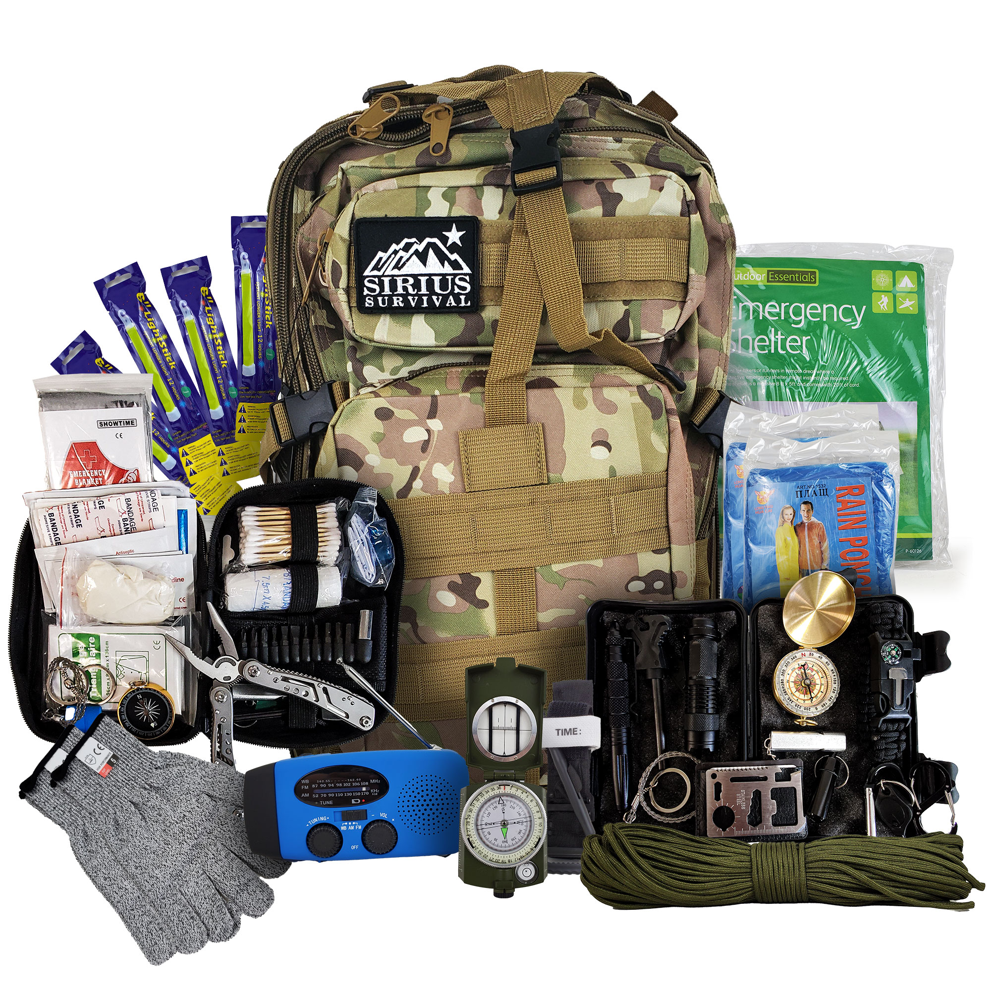 Pre-Packed Emergency Survival Kit/Bug Out Box in Hard Case for 2 - 175+  Pieces - Sirius Survival