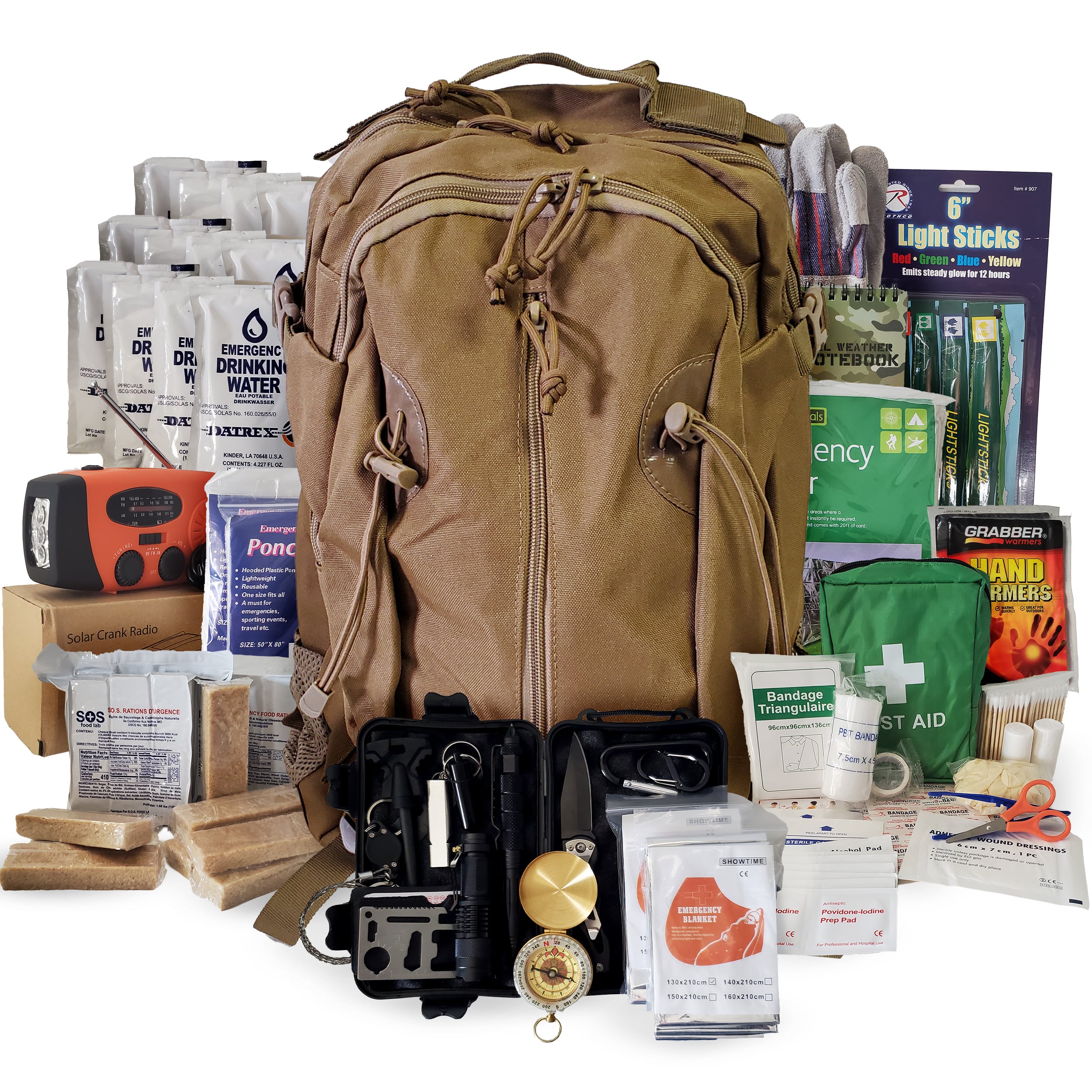 2 Person Emergency Kit / Survival Backpack for 72 Hours Tan