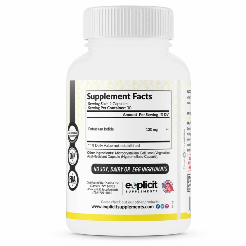 Potassium Iodide 130mg Dose 30 Servings Thyroid Support & Defense